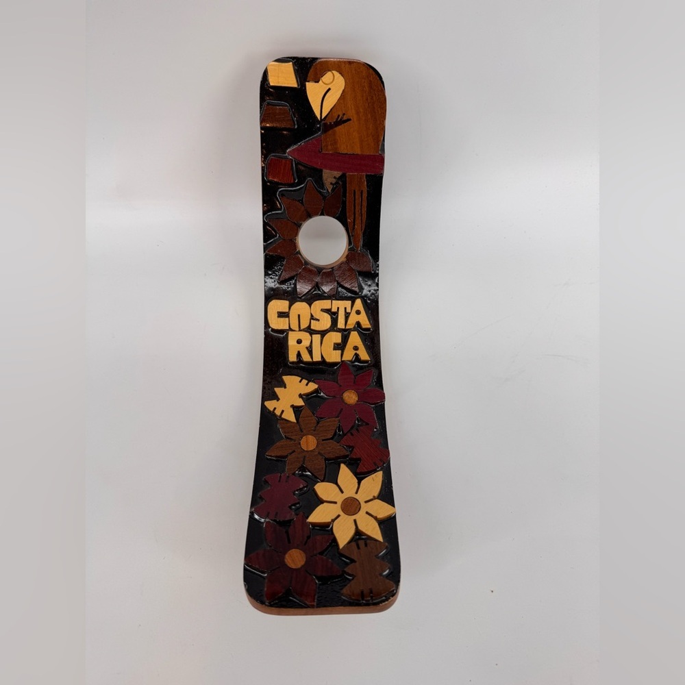 Costa Rica Wood Carved Floral Wine Bottle Holder